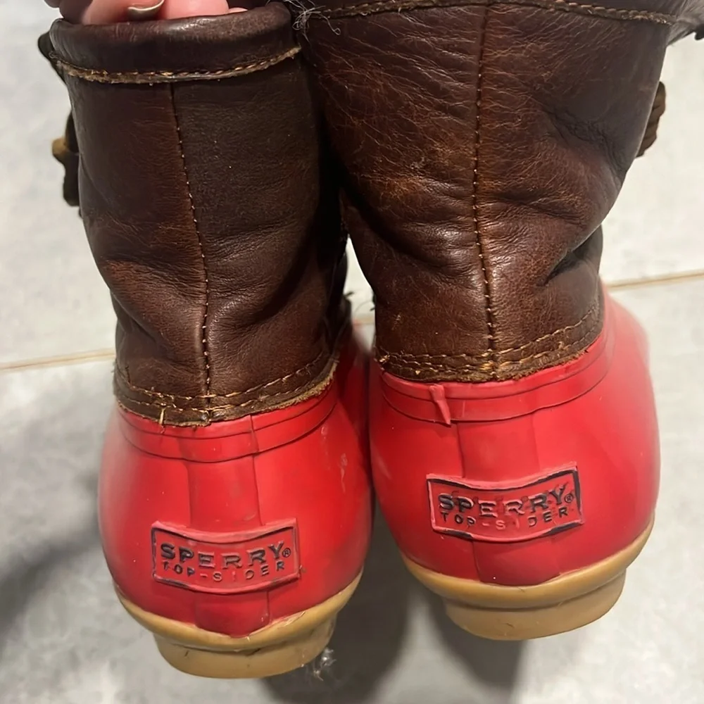 Red sperry boots